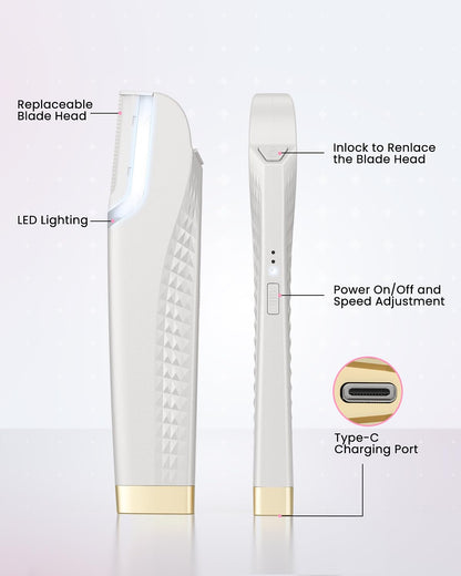 Dermaplane Razor For Facial Hair Removal with Led Light, Rechargeable Sonic smooth Facial Hair Remover with 8 Replacement Blades
