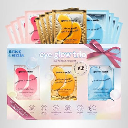 Award Winning Under Eye Mask Reduce Dark Circles, Puffy Eyes, Undereye Bags, Wrinkles, Gel Under Eye Patches, Birthday Gifts for Women - Vegan (24 Pairs, Blue)