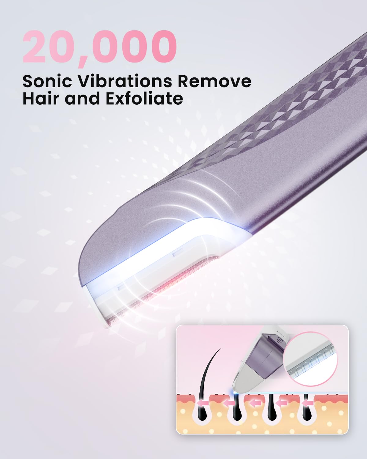 Dermaplane Razor For Facial Hair Removal with Led Light, Rechargeable Sonic smooth Facial Hair Remover with 8 Replacement Blades