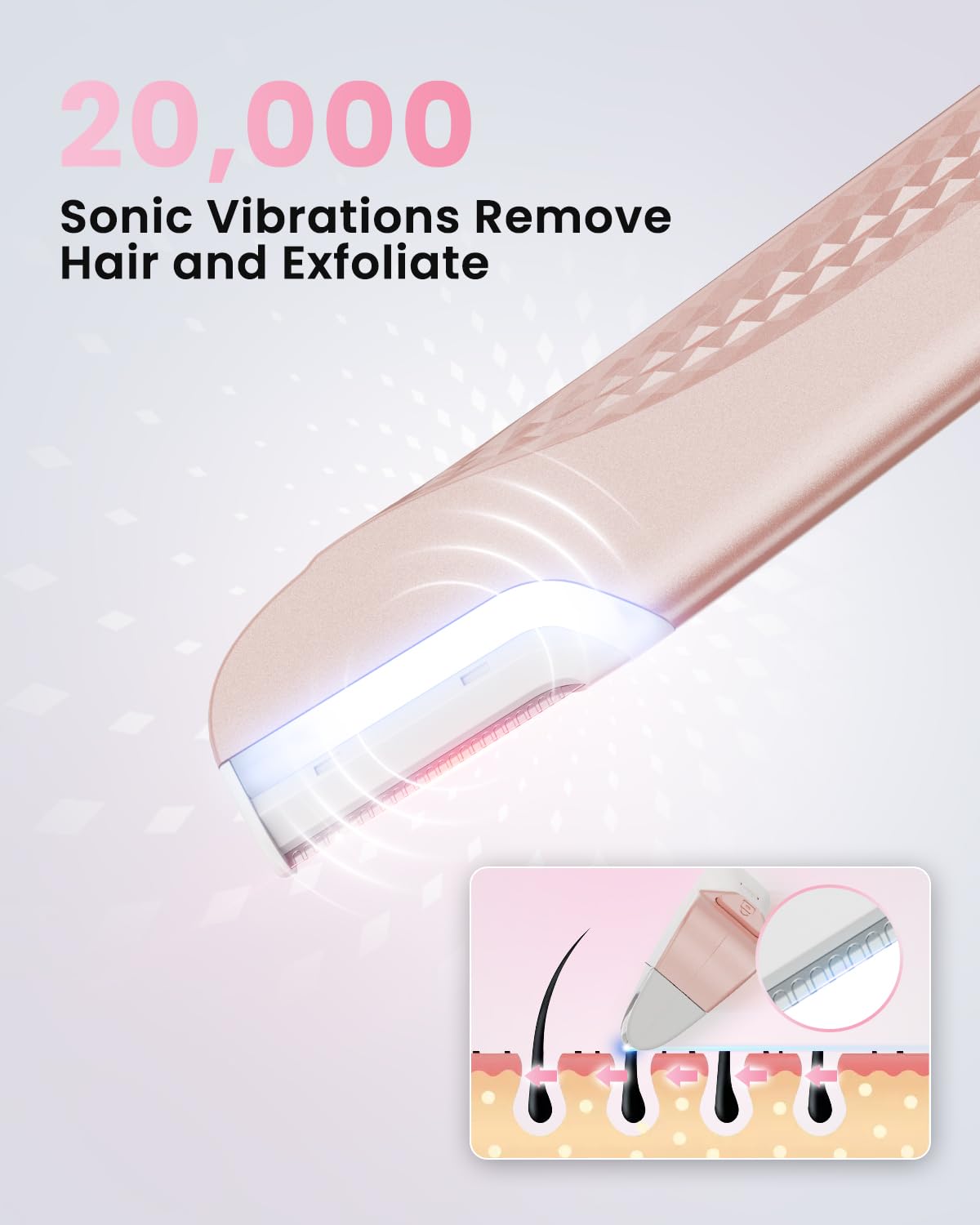 Dermaplane Razor For Facial Hair Removal with Led Light, Rechargeable Sonic smooth Facial Hair Remover with 8 Replacement Blades