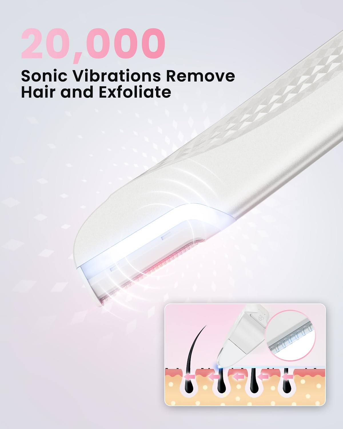 Dermaplane Razor For Facial Hair Removal with Led Light, Rechargeable Sonic smooth Facial Hair Remover with 8 Replacement Blades