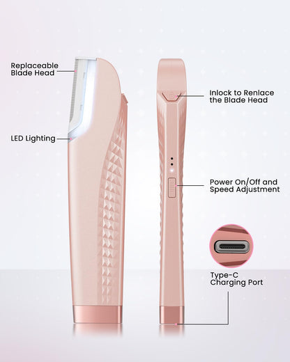 Dermaplane Razor For Facial Hair Removal with Led Light, Rechargeable Sonic smooth Facial Hair Remover with 8 Replacement Blades