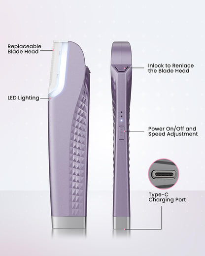 Dermaplane Razor For Facial Hair Removal with Led Light, Rechargeable Sonic smooth Facial Hair Remover with 8 Replacement Blades
