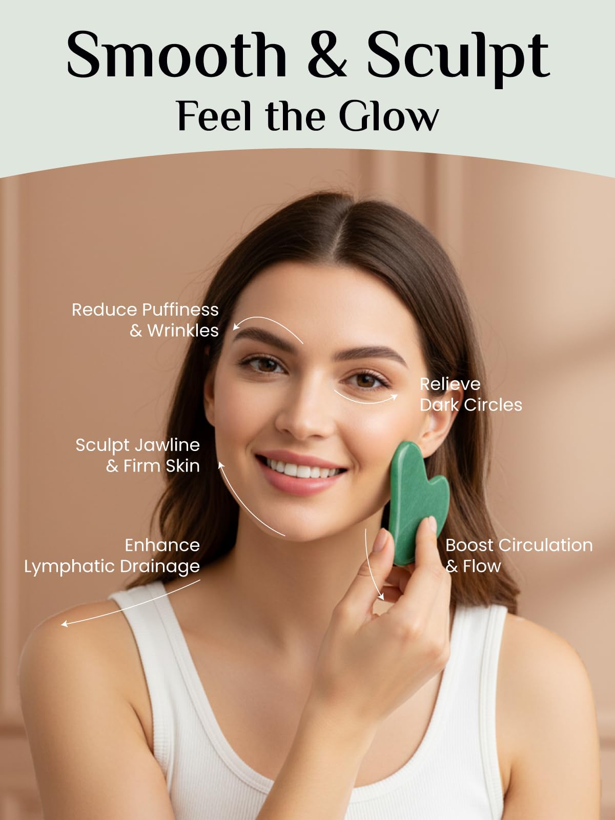 Jade Stone Guasha Tool for Facial Massager for Jawline Sculpting and Puffiness Reducing
