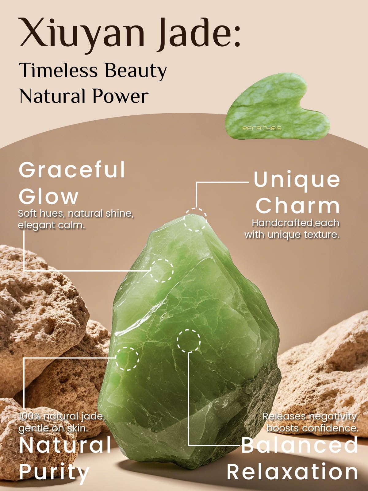 Jade Stone Guasha Tool for Facial Massager for Jawline Sculpting and Puffiness Reducing