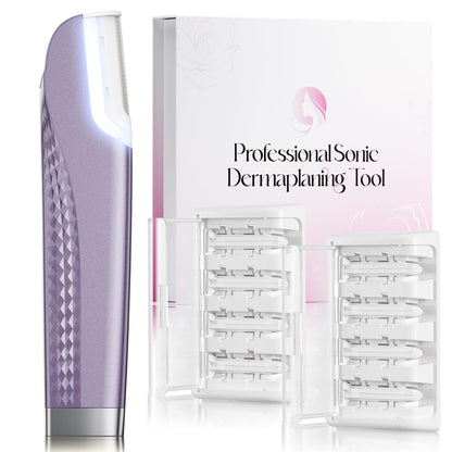Dermaplane Razor For Facial Hair Removal with Led Light, Rechargeable Sonic smooth Facial Hair Remover with 8 Replacement Blades