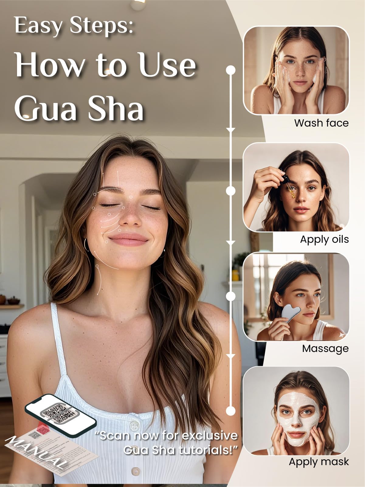 Jade Stone Guasha Tool for Facial Massager for Jawline Sculpting and Puffiness Reducing