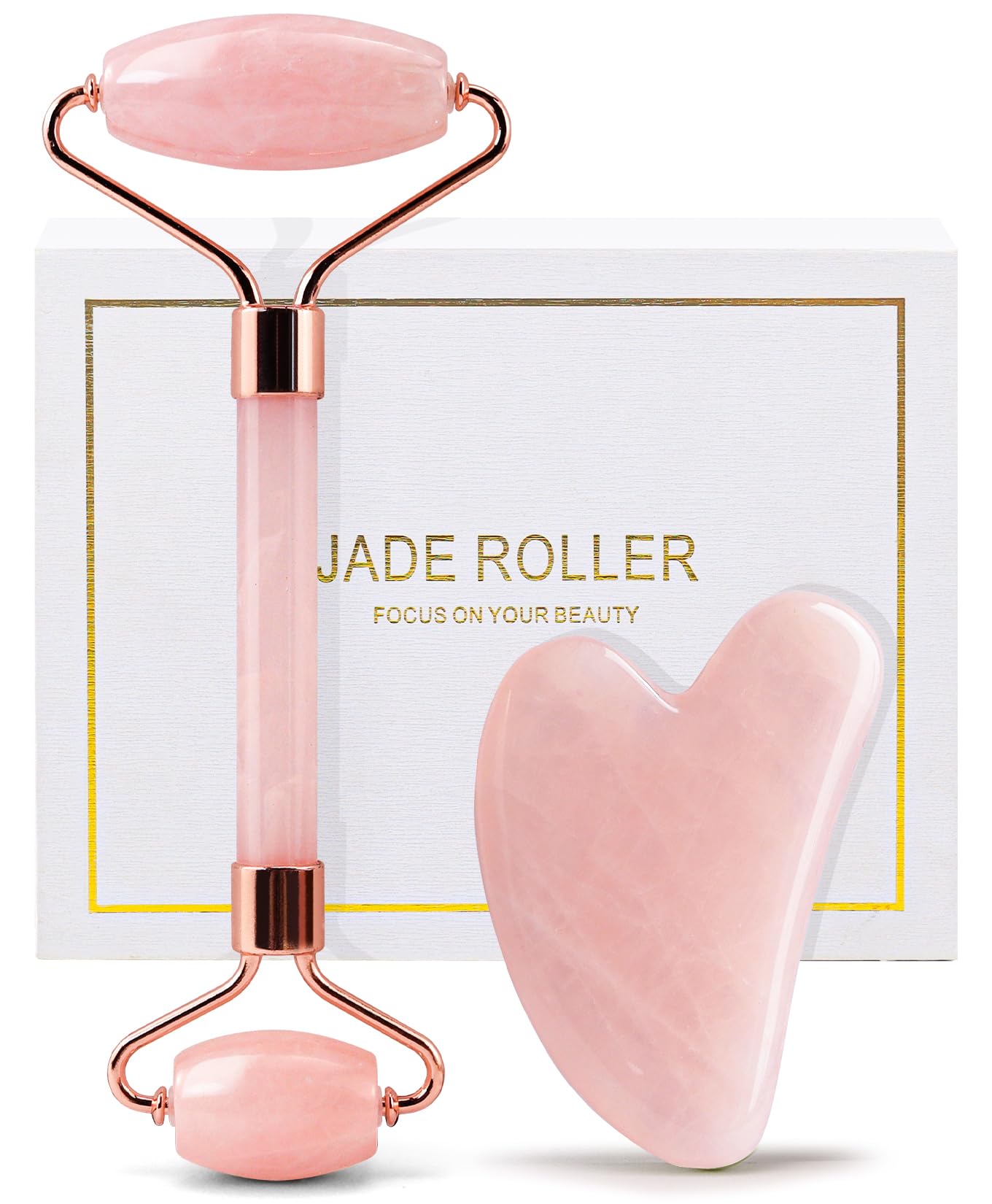 Rose Quartz Face Roller & Gua Sha Facial Tool Set
