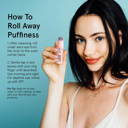 Under Eye Brightener Roller - Airplane Travel Essentials - Retinol & Caffeine Eye Serum for Puffiness, Dark Circles, Wrinkles - Vegan Skincare
