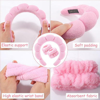 Spa Headband for Washing Face Wristband Set
