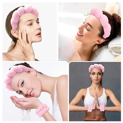 Spa Headband for Washing Face Wristband Set