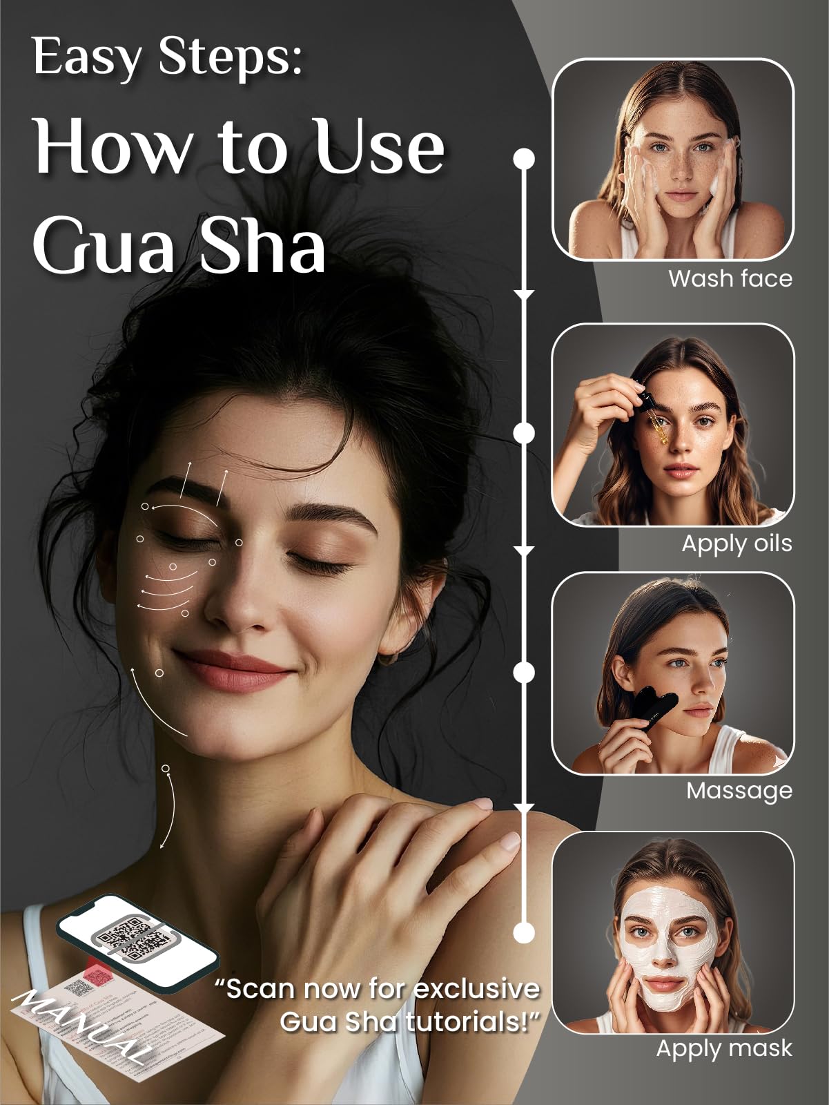 Jade Stone Guasha Tool for Facial Massager for Jawline Sculpting and Puffiness Reducing