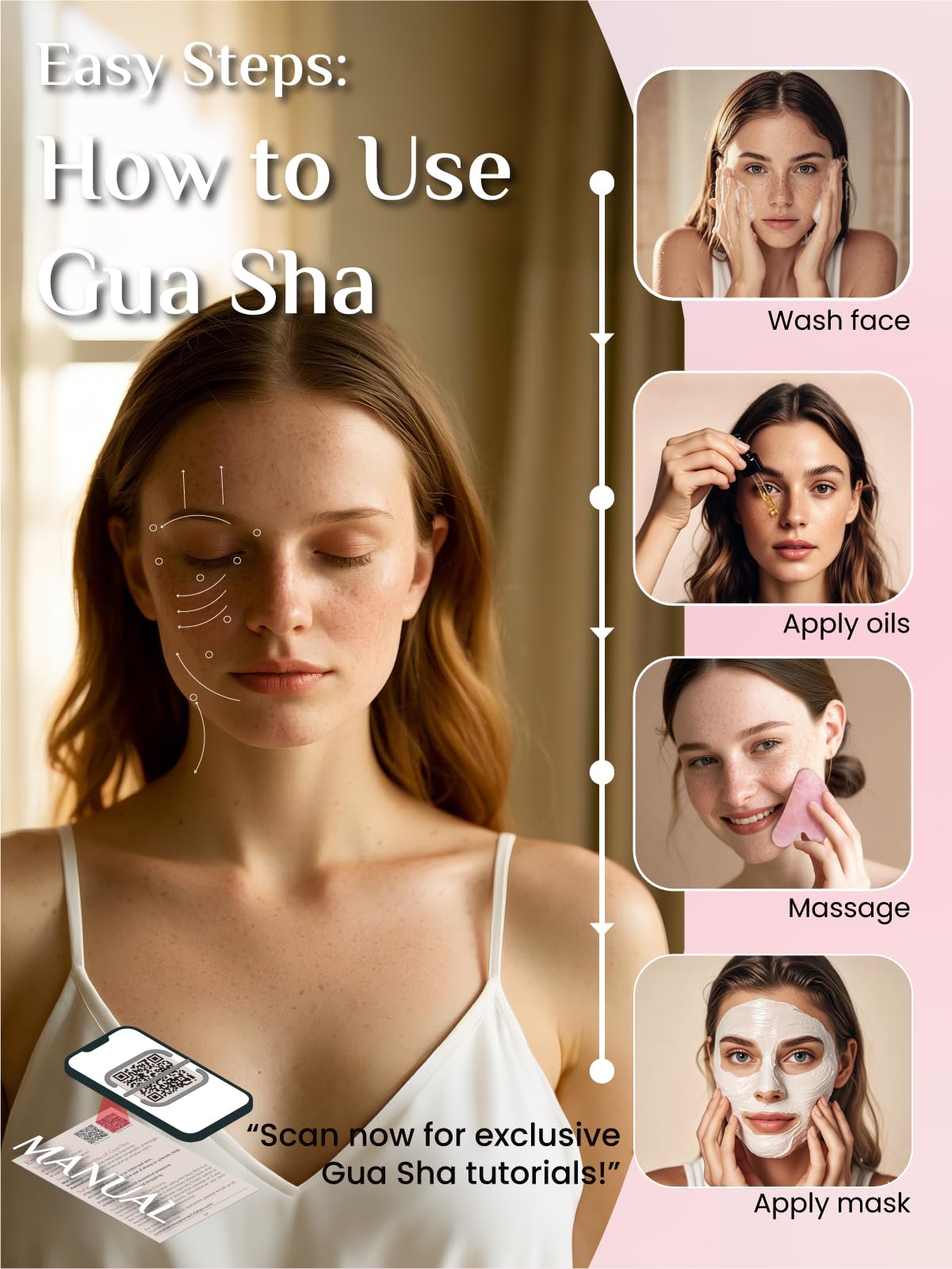 Jade Stone Guasha Tool for Facial Massager for Jawline Sculpting and Puffiness Reducing
