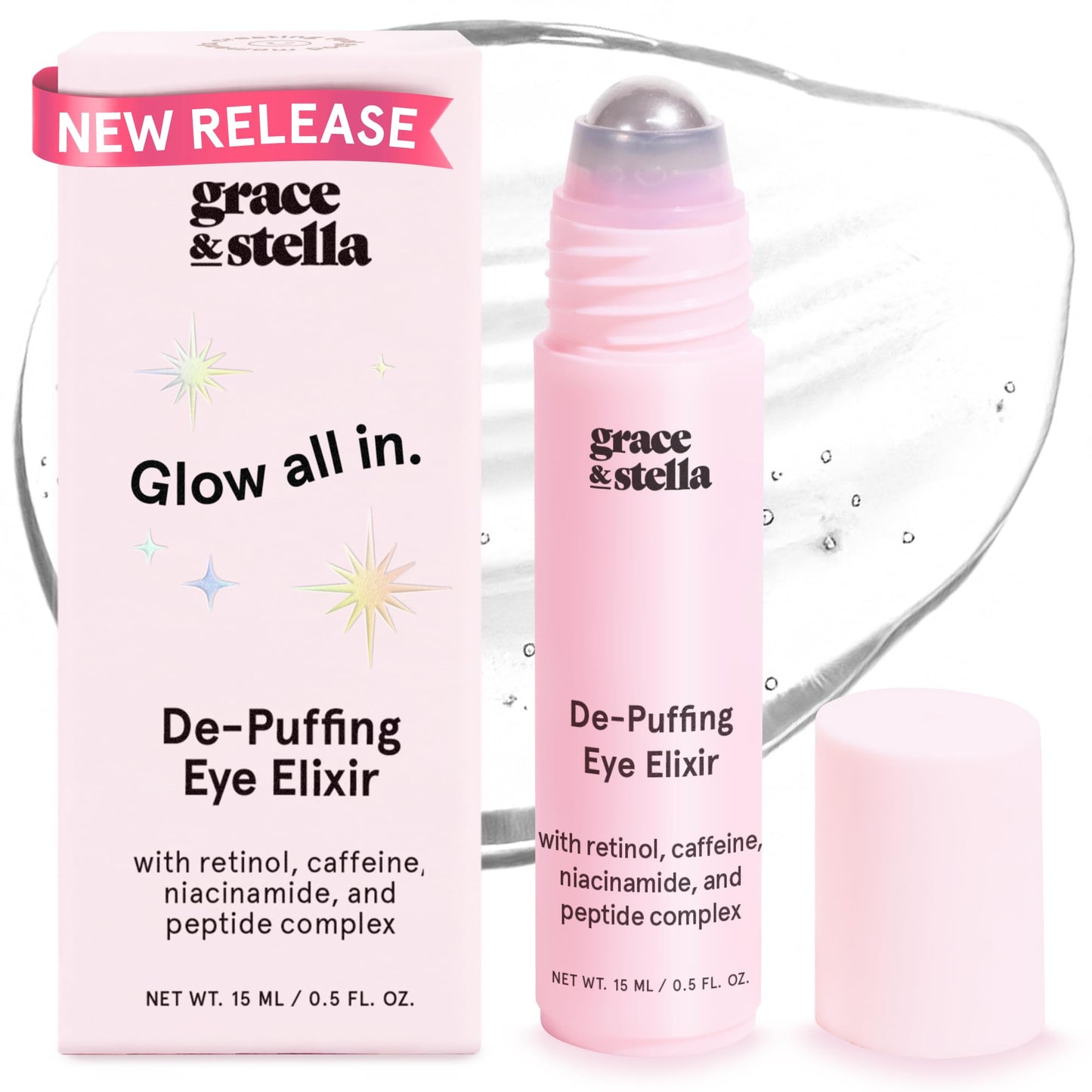 Under Eye Brightener Roller - Airplane Travel Essentials - Retinol & Caffeine Eye Serum for Puffiness, Dark Circles, Wrinkles - Vegan Skincare