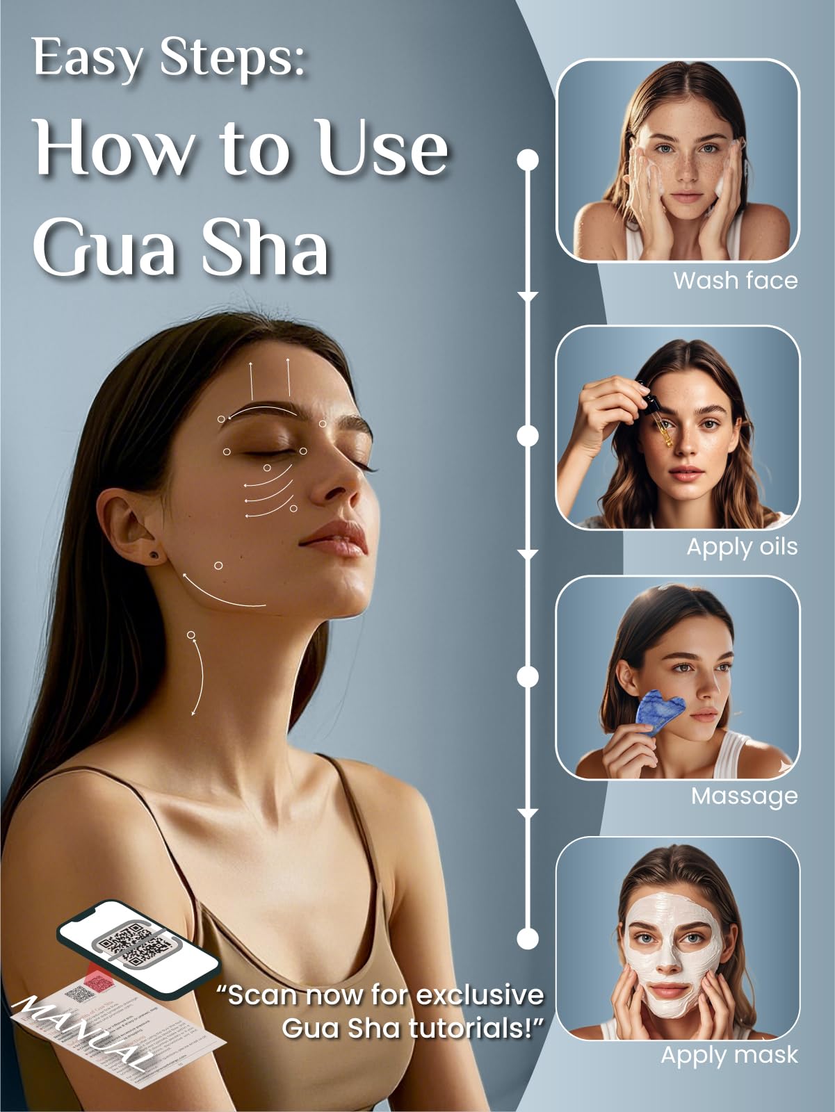 Jade Stone Guasha Tool for Facial Massager for Jawline Sculpting and Puffiness Reducing