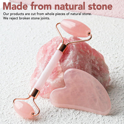 Rose Quartz Face Roller & Gua Sha Facial Tool Set