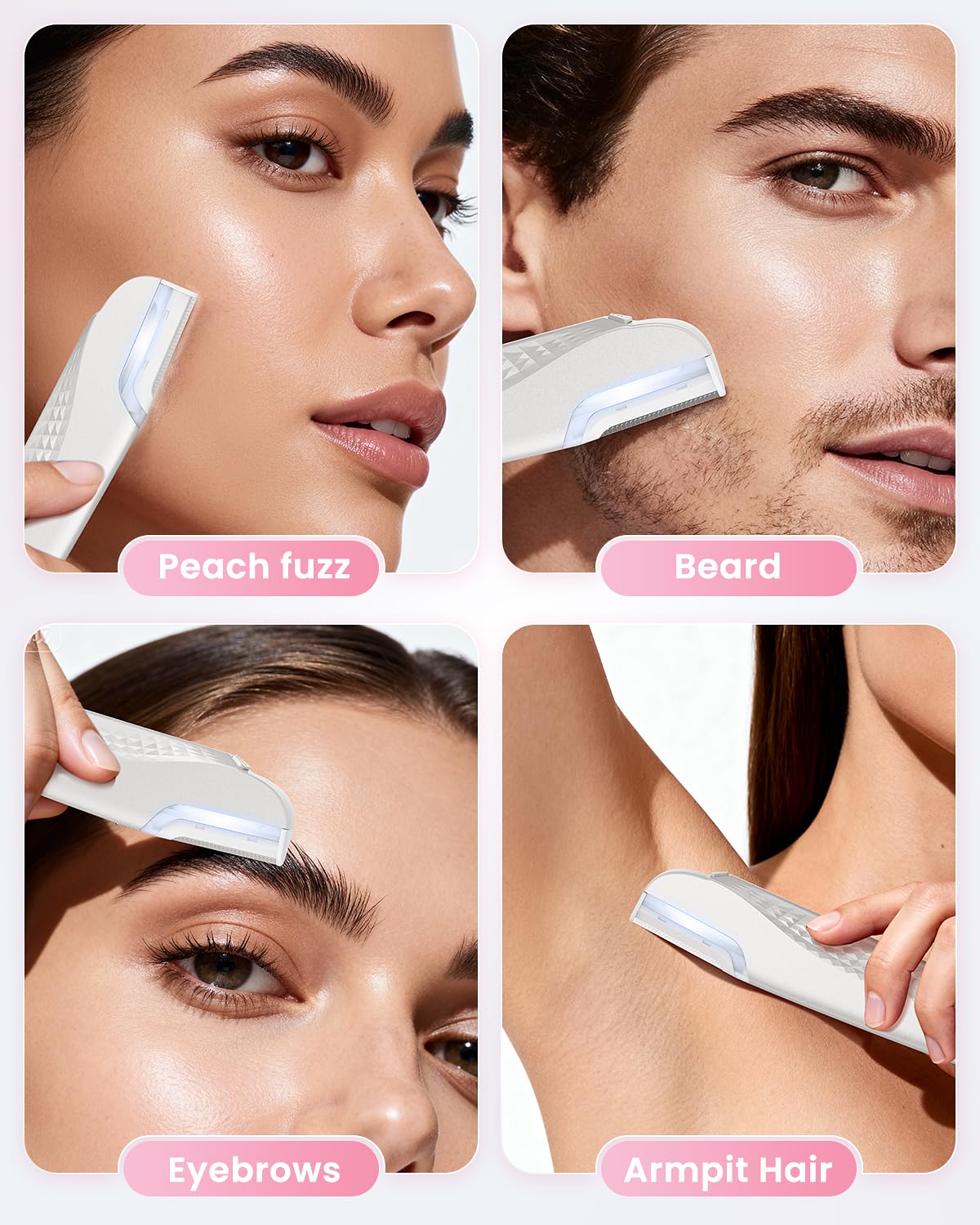 Dermaplane Razor For Facial Hair Removal with Led Light, Rechargeable Sonic smooth Facial Hair Remover with 8 Replacement Blades