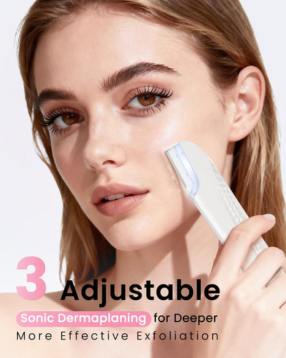Dermaplane Razor For Facial Hair Removal with Led Light, Rechargeable Sonic smooth Facial Hair Remover with 8 Replacement Blades