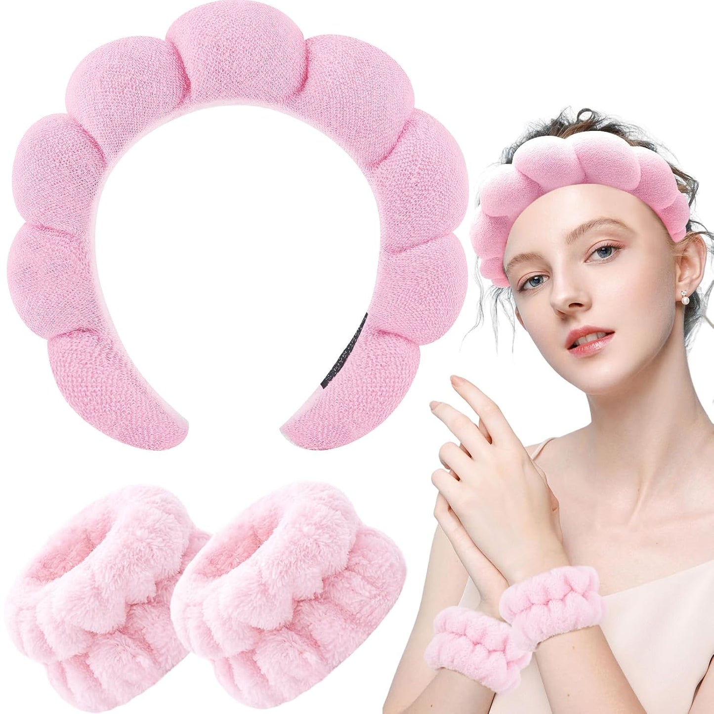 Spa Headband for Washing Face Wristband Set
