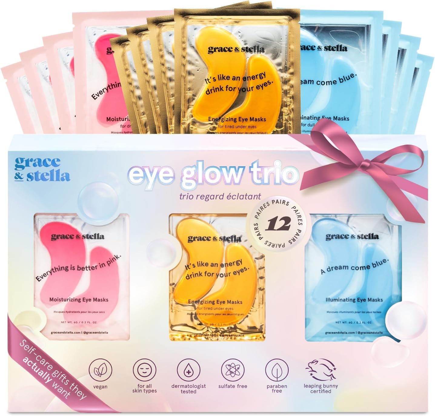 Award Winning Under Eye Mask Reduce Dark Circles, Puffy Eyes, Undereye Bags, Wrinkles, Gel Under Eye Patches, Birthday Gifts for Women - Vegan (24 Pairs, Blue)