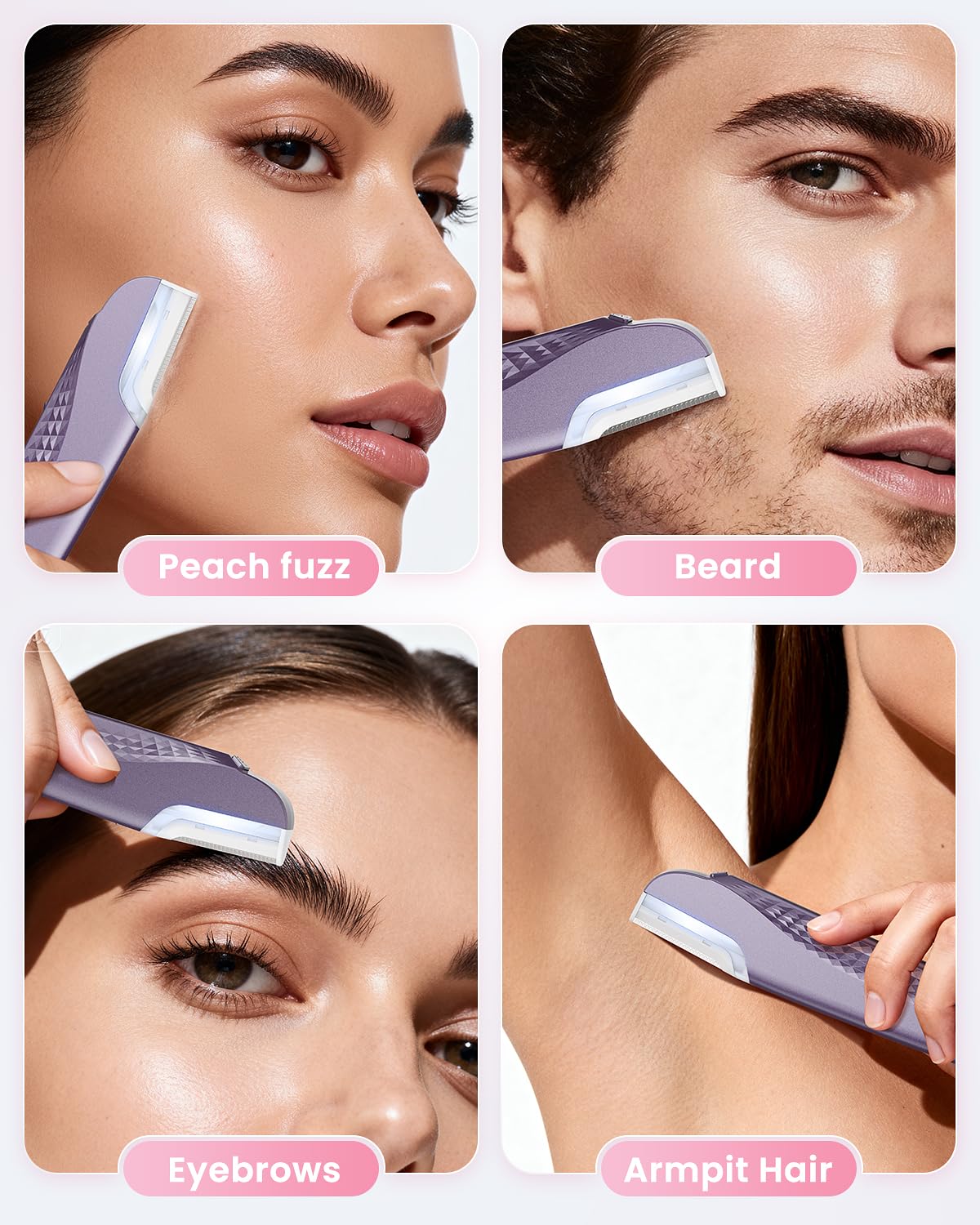 Dermaplane Razor For Facial Hair Removal with Led Light, Rechargeable Sonic smooth Facial Hair Remover with 8 Replacement Blades