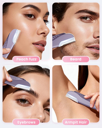 Dermaplane Razor For Facial Hair Removal with Led Light, Rechargeable Sonic smooth Facial Hair Remover with 8 Replacement Blades