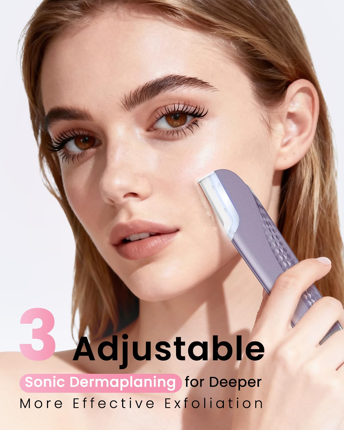 Dermaplane Razor For Facial Hair Removal with Led Light, Rechargeable Sonic smooth Facial Hair Remover with 8 Replacement Blades