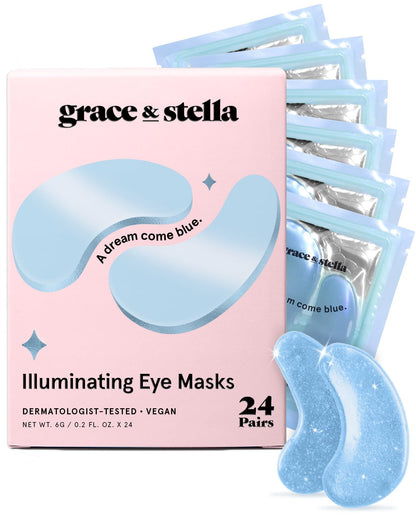 Award Winning Under Eye Mask Reduce Dark Circles, Puffy Eyes, Undereye Bags, Wrinkles, Gel Under Eye Patches, Birthday Gifts for Women - Vegan (24 Pairs, Blue)